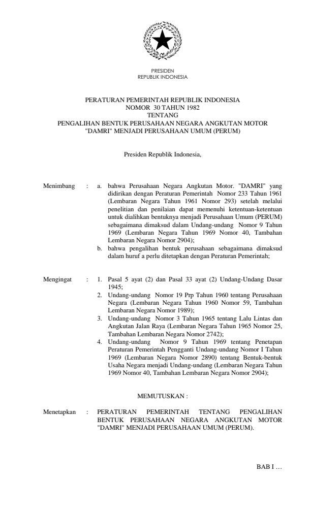 Peraturan Pemerintah Nomor 30 Tahun 1982