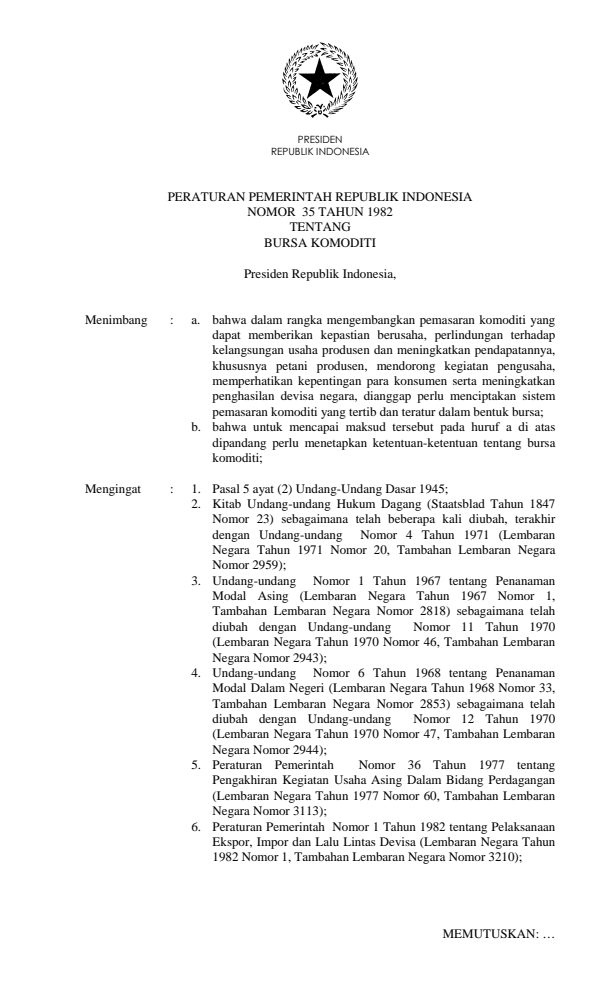 Peraturan Pemerintah Nomor 35 Tahun 1982