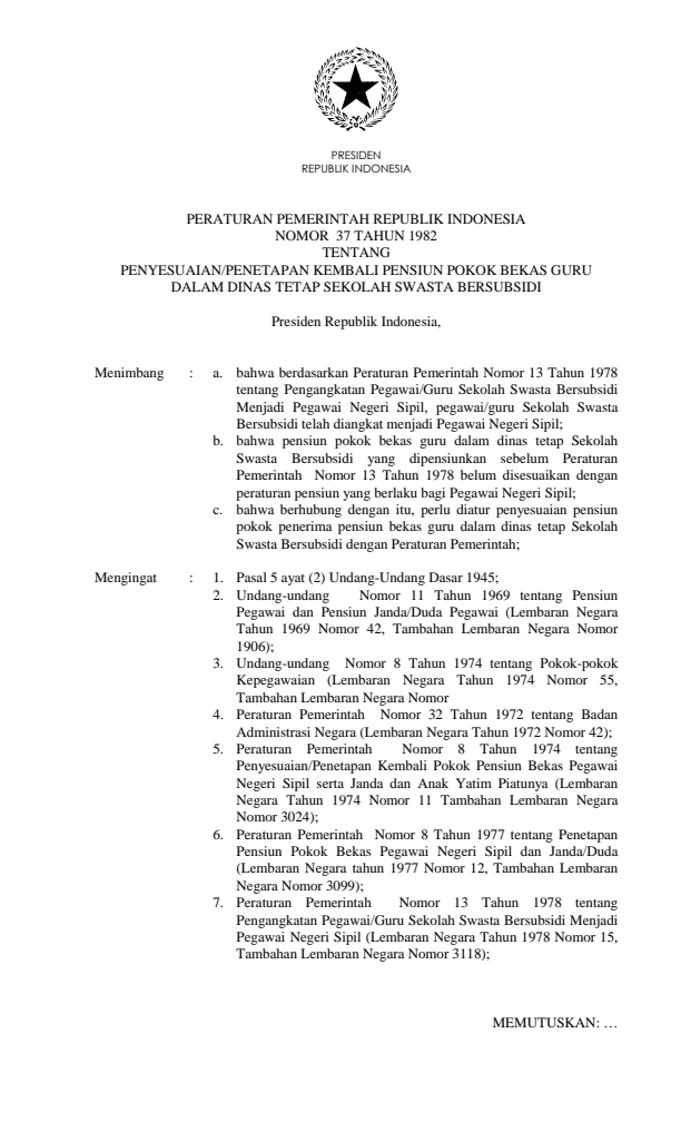 Peraturan Pemerintah Nomor 37 Tahun 1982