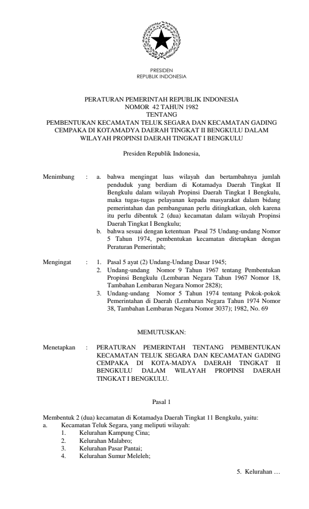 Peraturan Pemerintah Nomor 42 Tahun 1982