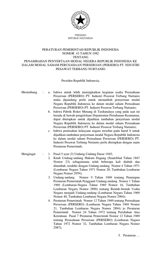 Peraturan Pemerintah Nomor 43 Tahun 1982