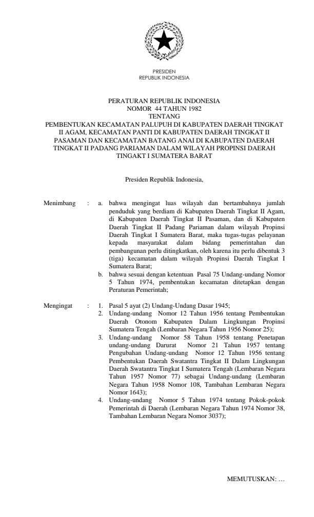 Peraturan Pemerintah Nomor 44 Tahun 1982