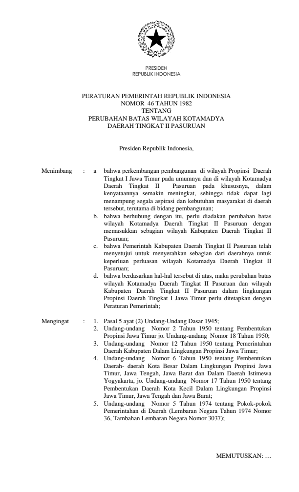 Peraturan Pemerintah Nomor 46 Tahun 1982