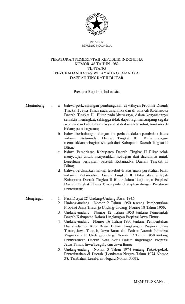 Peraturan Pemerintah Nomor 48 Tahun 1982