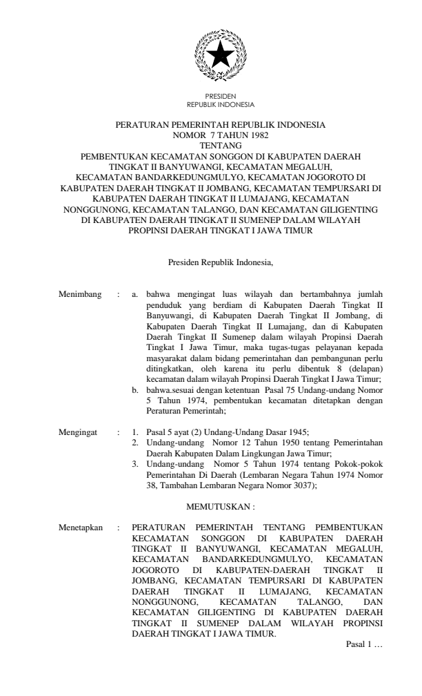 Peraturan Pemerintah Nomor 7 Tahun 1982