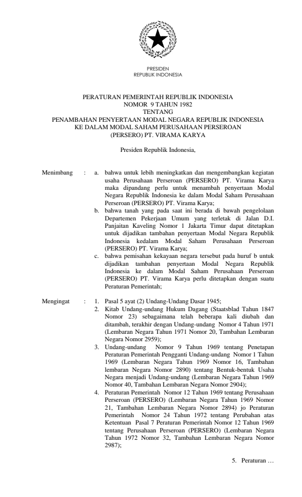 Peraturan Pemerintah Nomor 9 Tahun 1982