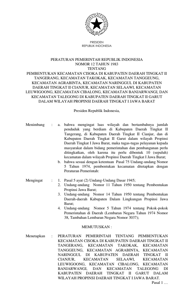 Peraturan Pemerintah Nomor 12 Tahun 1983