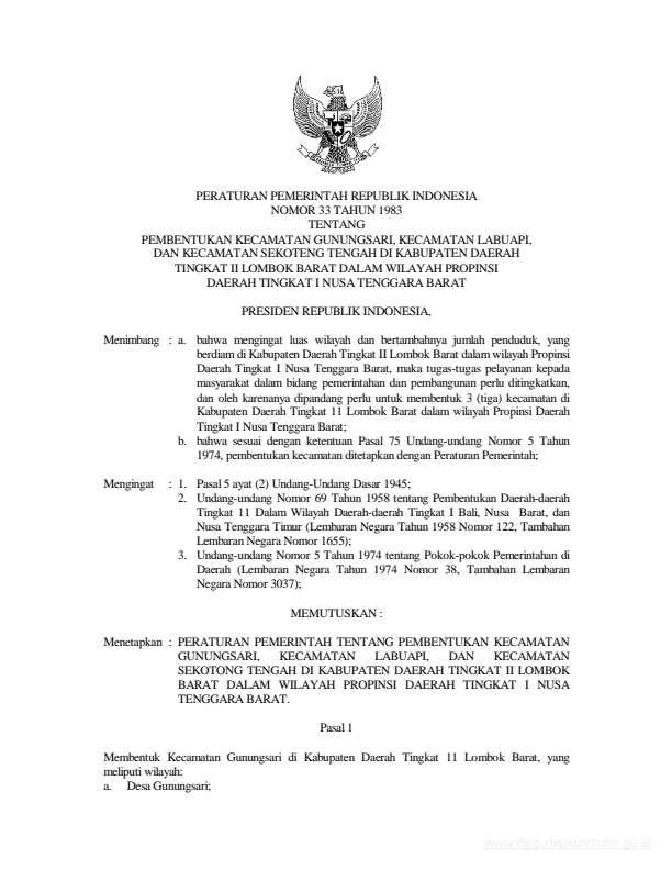 Peraturan Pemerintah Nomor 33 Tahun 1983