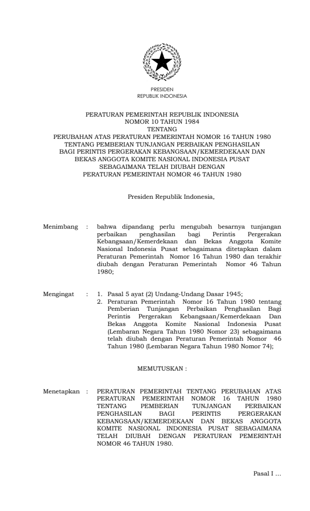 Peraturan Pemerintah Nomor 10 Tahun 1984