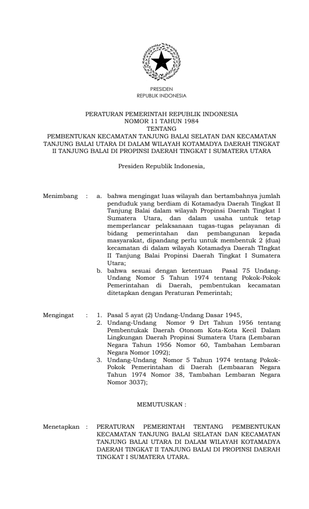 Peraturan Pemerintah Nomor 11 Tahun 1984