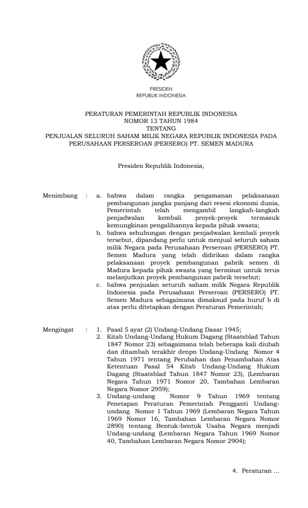 Peraturan Pemerintah Nomor 13 Tahun 1984