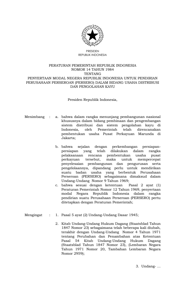 Peraturan Pemerintah Nomor 14 Tahun 1984