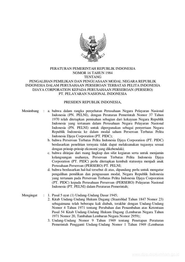 Peraturan Pemerintah Nomor 16 Tahun 1984