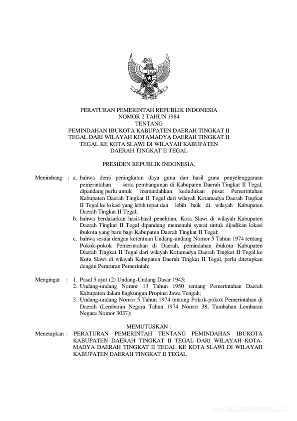 Peraturan Pemerintah Nomor 2 Tahun 1984