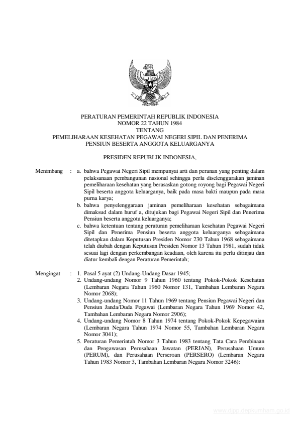 Peraturan Pemerintah Nomor 22 Tahun 1984