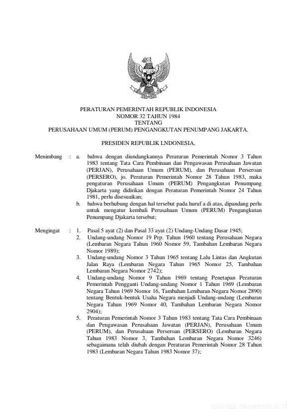 Peraturan Pemerintah Nomor 32 Tahun 1984