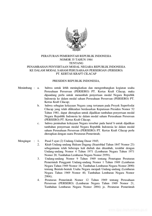 Peraturan Pemerintah Nomor 35 Tahun 1984