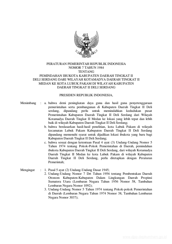 Peraturan Pemerintah Nomor 7 Tahun 1984