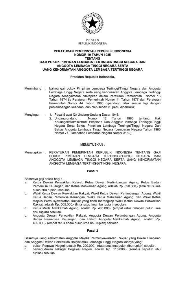 Peraturan Pemerintah Nomor 10 Tahun 1985