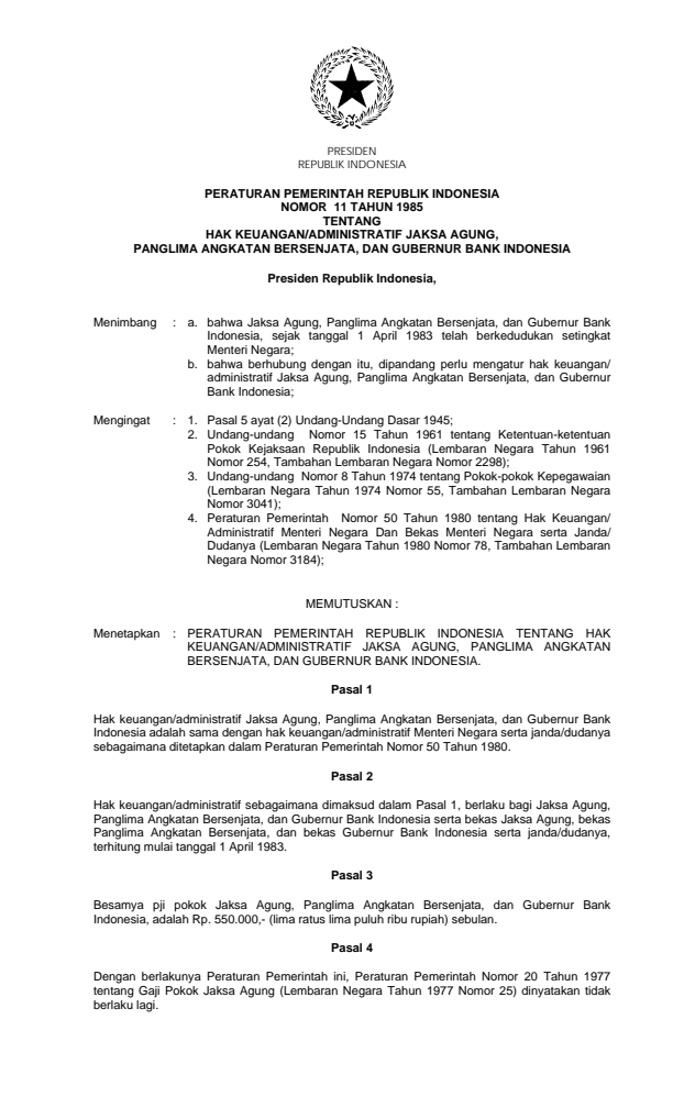 Peraturan Pemerintah Nomor 11 Tahun 1985