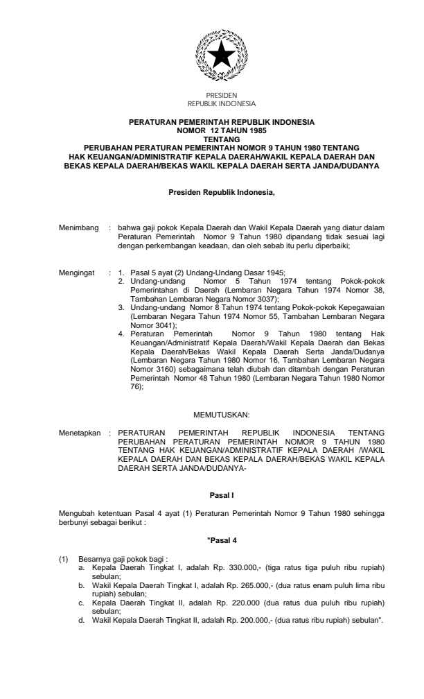 Peraturan Pemerintah Nomor 12 Tahun 1985