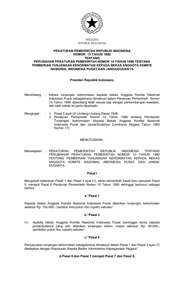 Peraturan Pemerintah Nomor 13 Tahun 1985