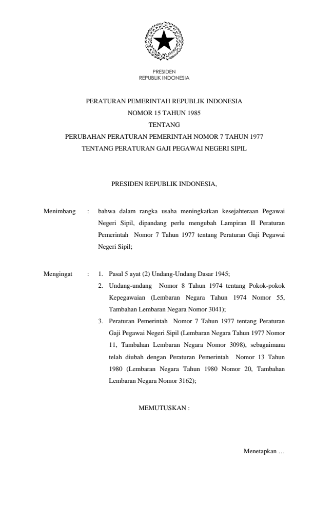 Peraturan Pemerintah Nomor 15 Tahun 1985