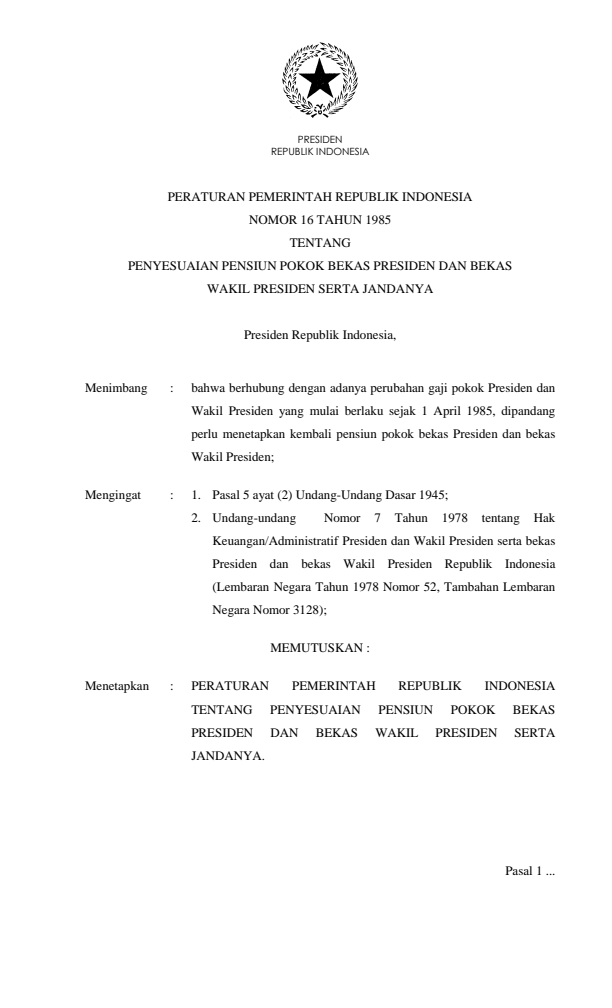 Peraturan Pemerintah Nomor 16 Tahun 1985