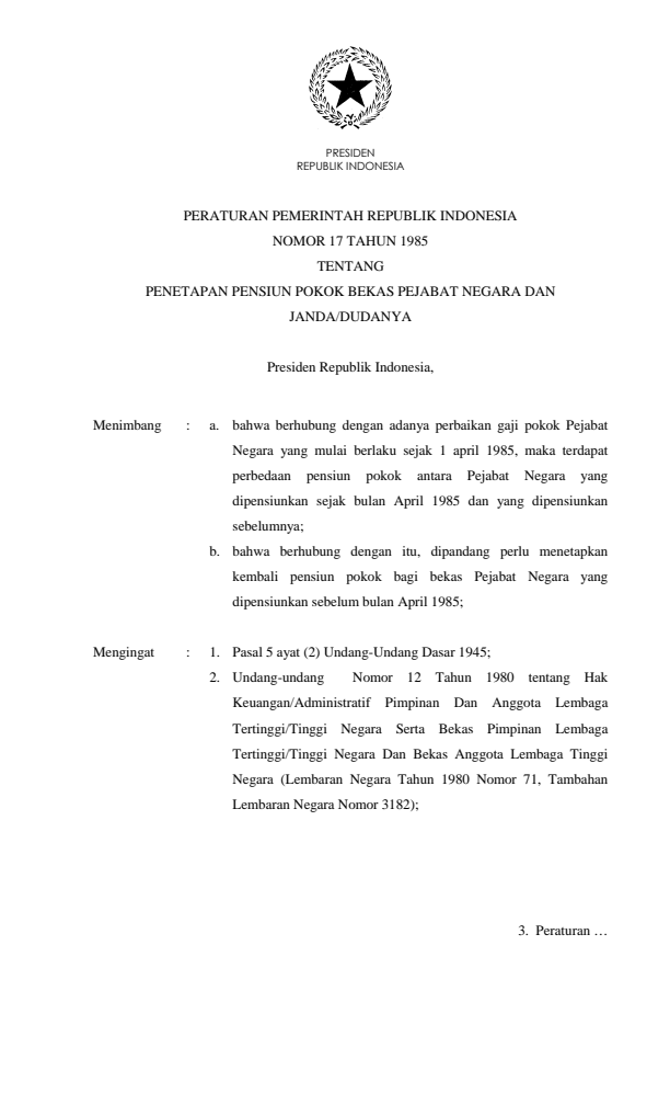 Peraturan Pemerintah Nomor 17 Tahun 1985