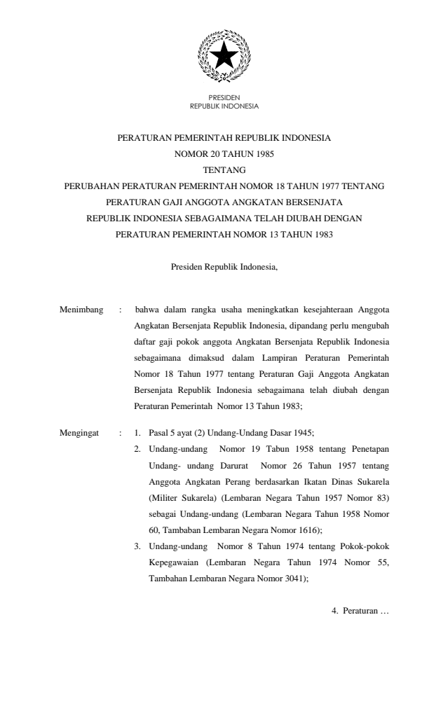 Peraturan Pemerintah Nomor 20 Tahun 1985