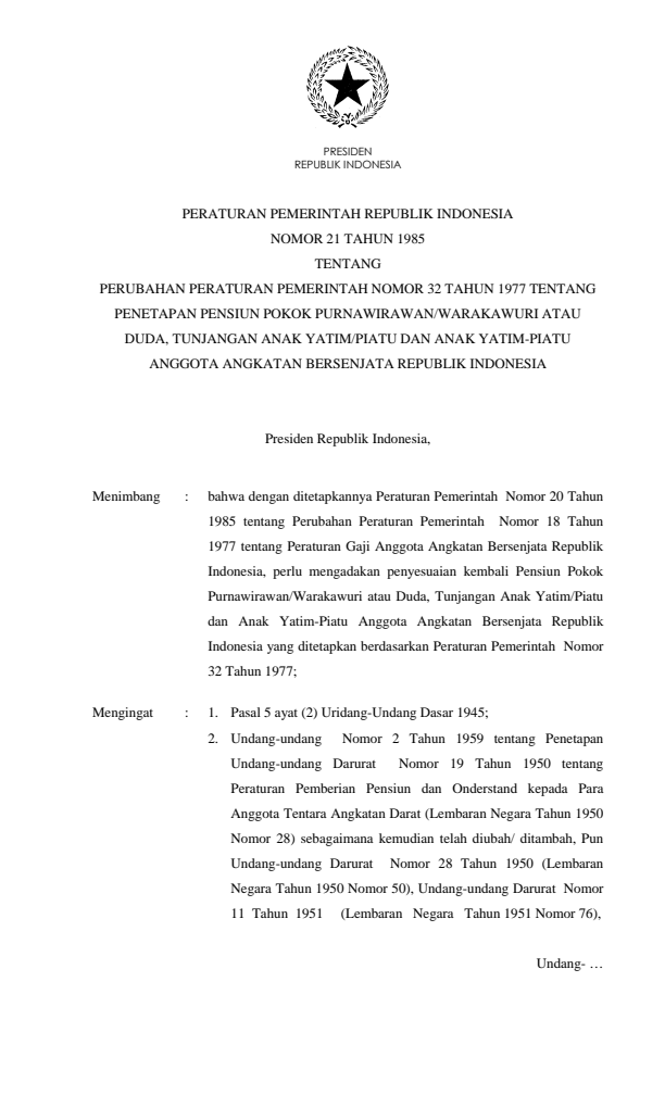 Peraturan Pemerintah Nomor 21 Tahun 1985