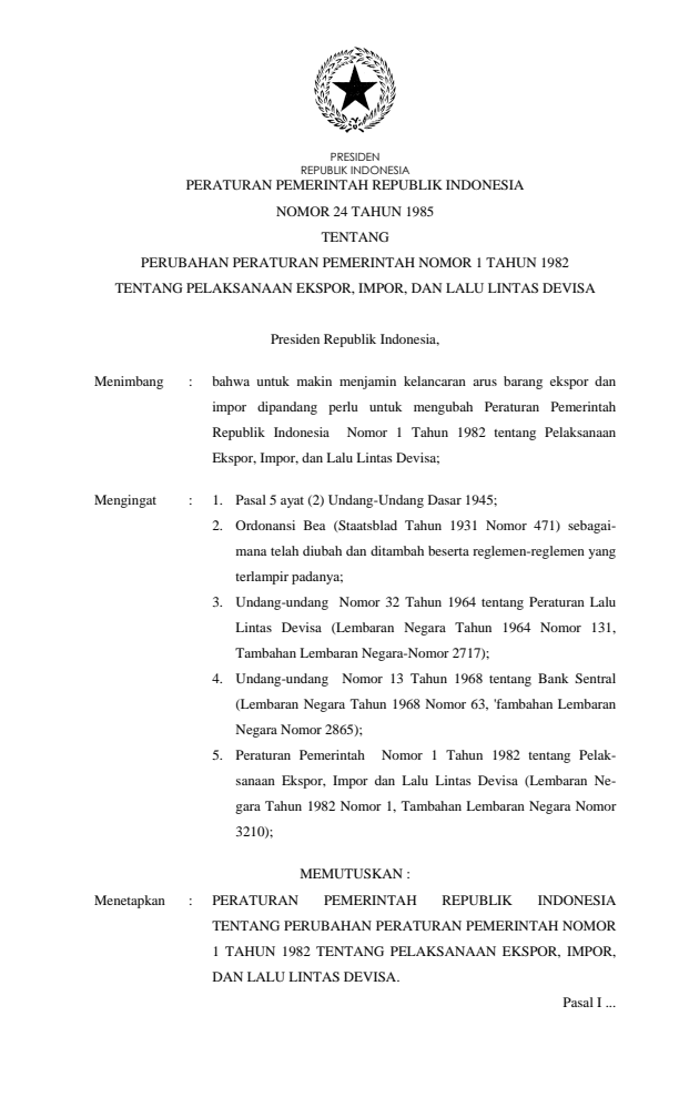 Peraturan Pemerintah Nomor 24 Tahun 1985