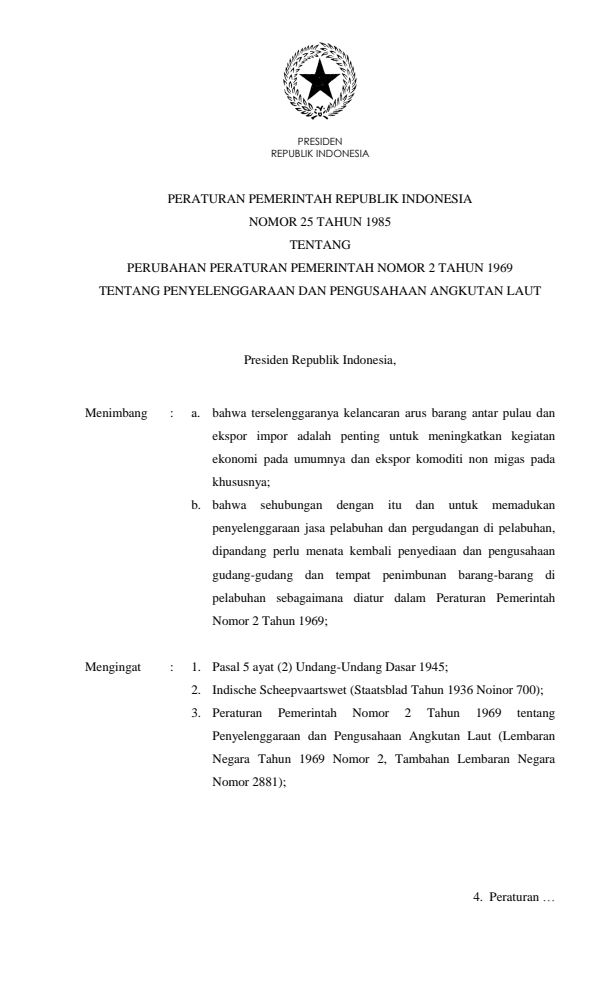 Peraturan Pemerintah Nomor 25 Tahun 1985