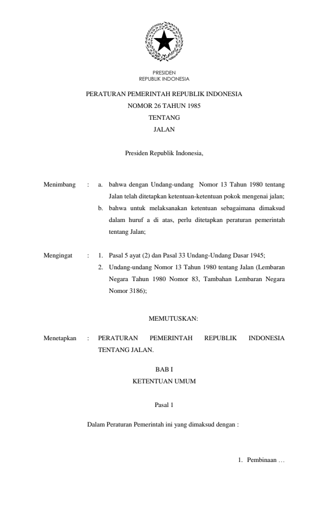 Peraturan Pemerintah Nomor 26 Tahun 1985