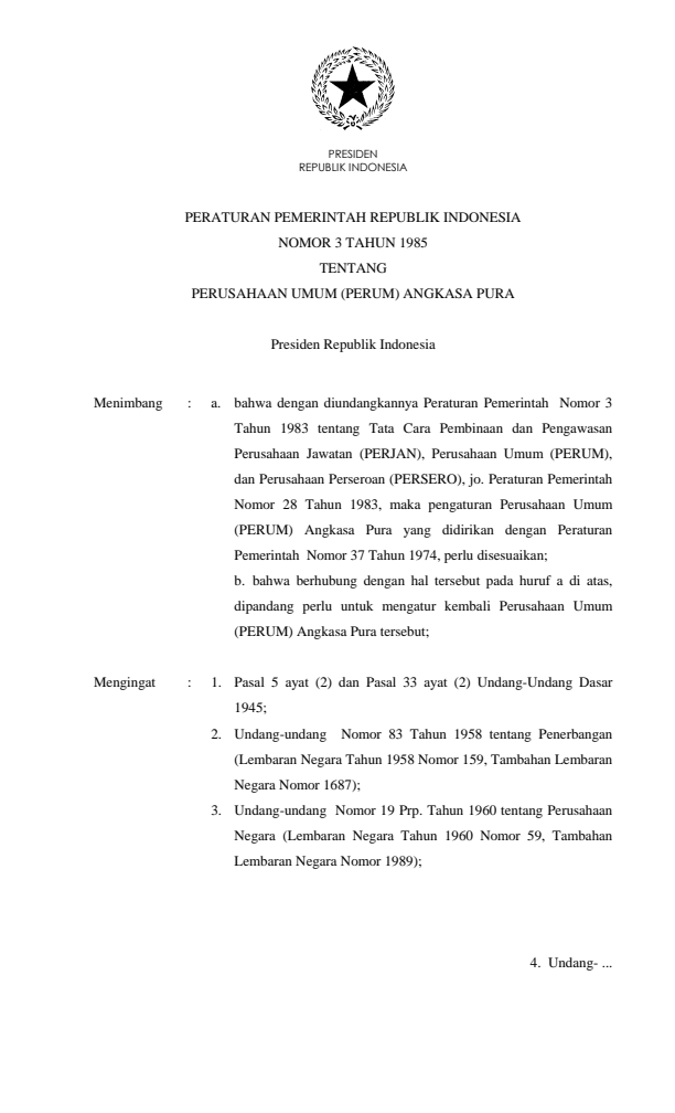 Peraturan Pemerintah Nomor 3 Tahun 1985