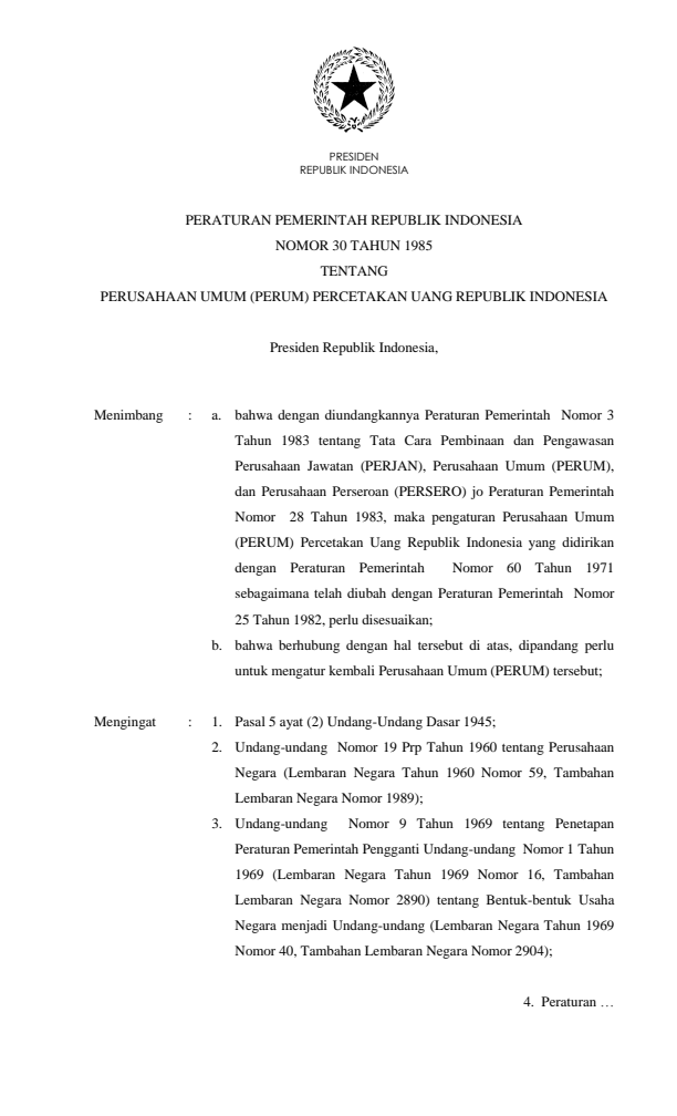 Peraturan Pemerintah Nomor 30 Tahun 1985