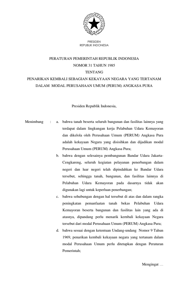 Peraturan Pemerintah Nomor 31 Tahun 1985