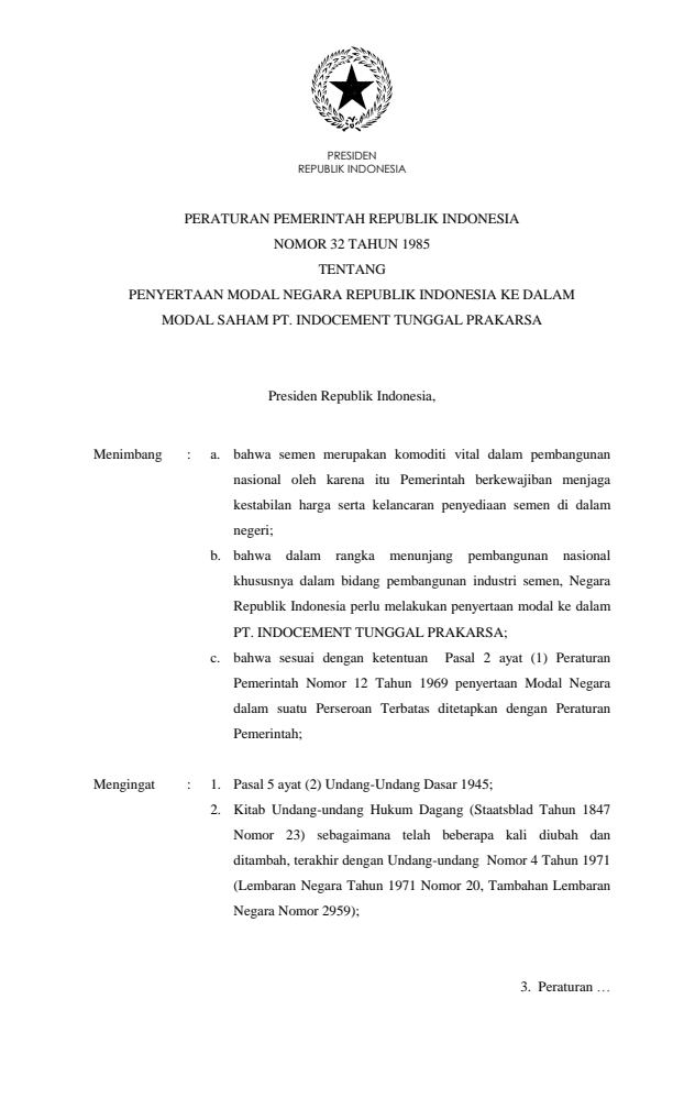 Peraturan Pemerintah Nomor 32 Tahun 1985