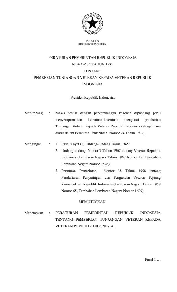 Peraturan Pemerintah Nomor 34 Tahun 1985