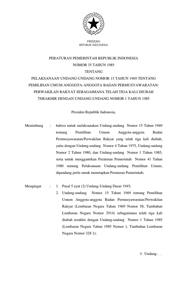 Peraturan Pemerintah Nomor 35 Tahun 1985