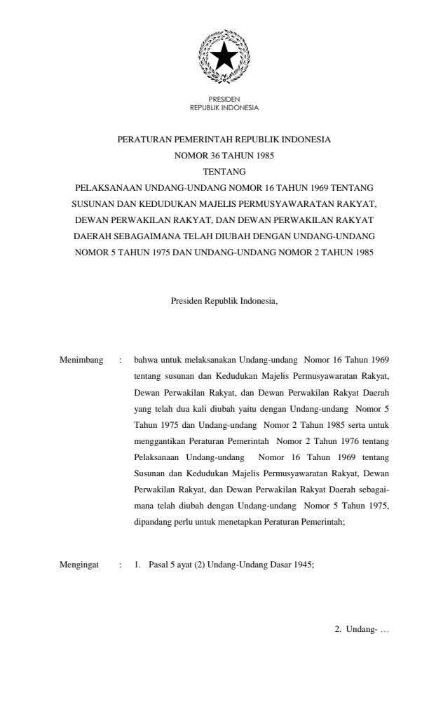 Peraturan Pemerintah Nomor 36 Tahun 1985