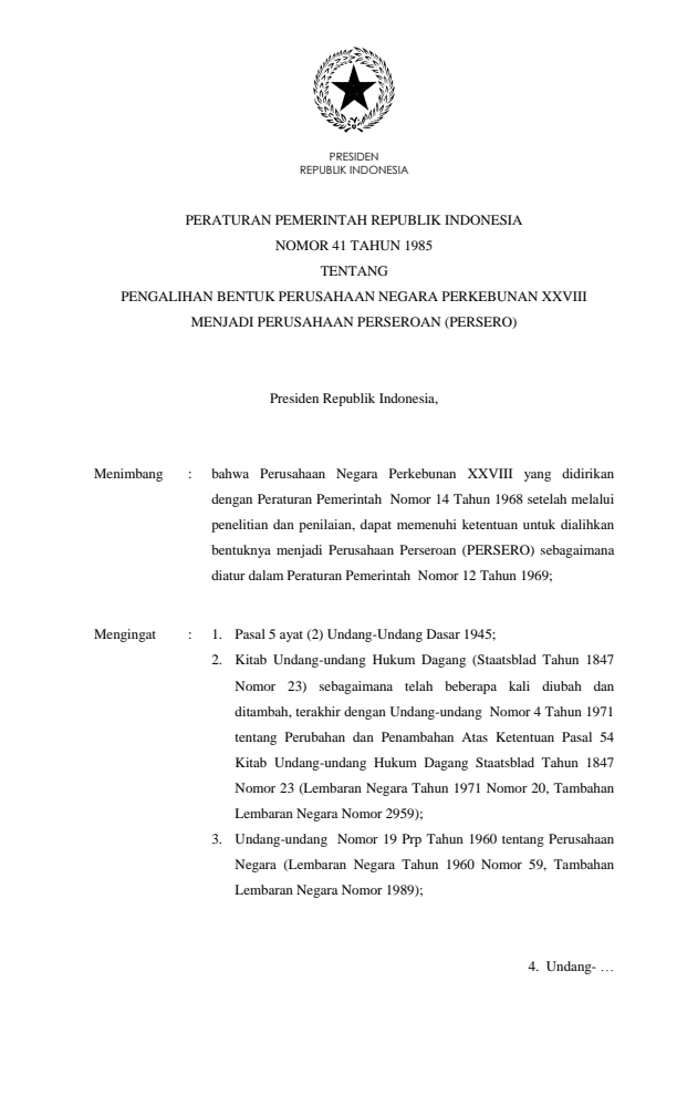 Peraturan Pemerintah Nomor 41 Tahun 1985