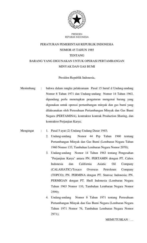 Peraturan Pemerintah Nomor 45 Tahun 1985