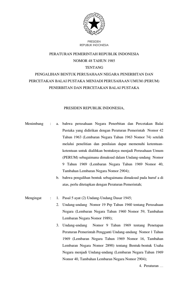 Peraturan Pemerintah Nomor 48 Tahun 1985