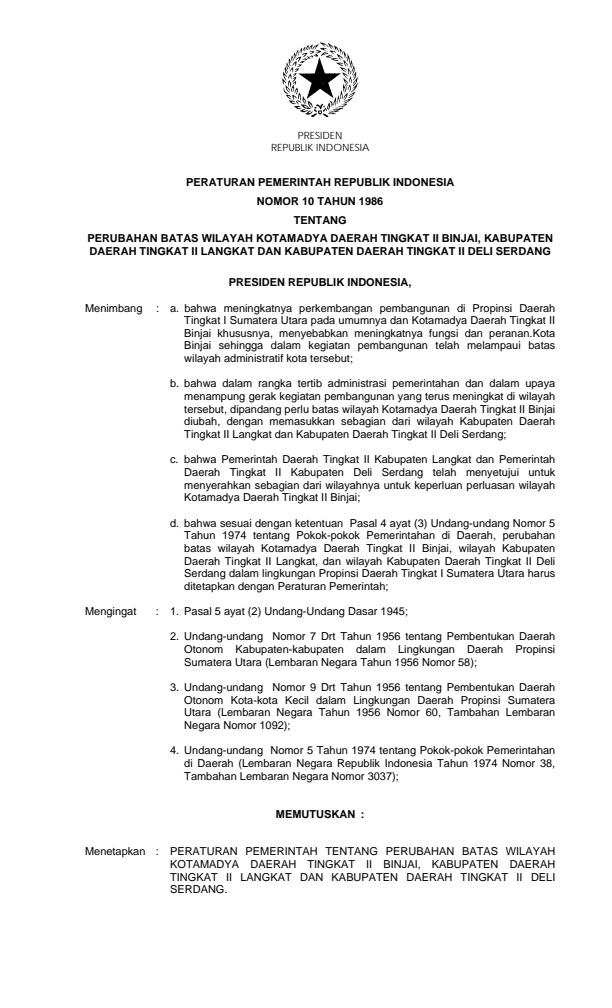 Peraturan Pemerintah Nomor 10 Tahun 1986