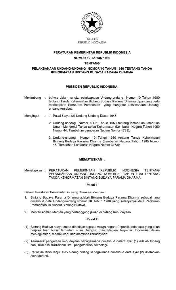 Peraturan Pemerintah Nomor 12 Tahun 1986