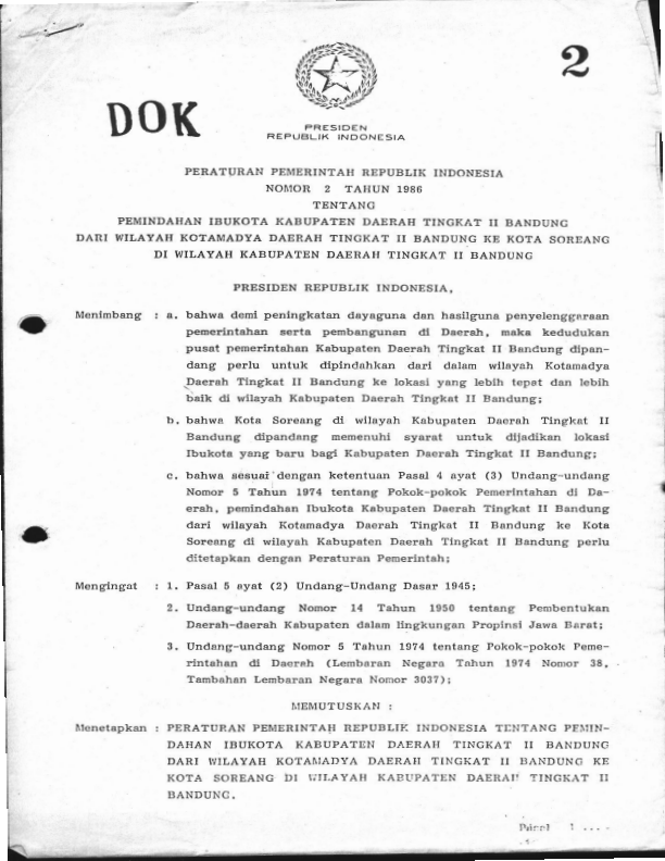 Peraturan Pemerintah Nomor 2 Tahun 1986