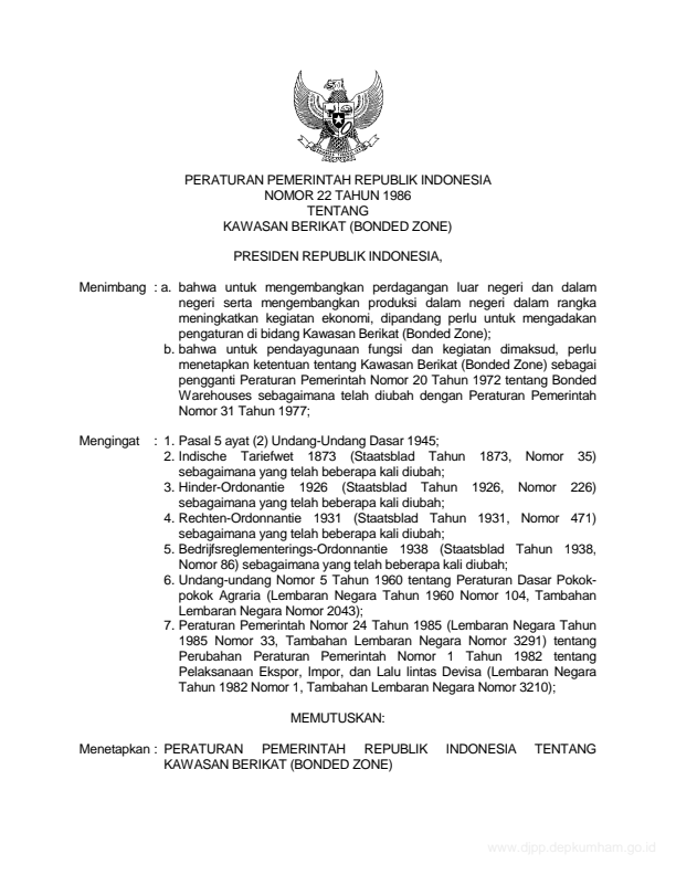 Peraturan Pemerintah Nomor 22 Tahun 1986