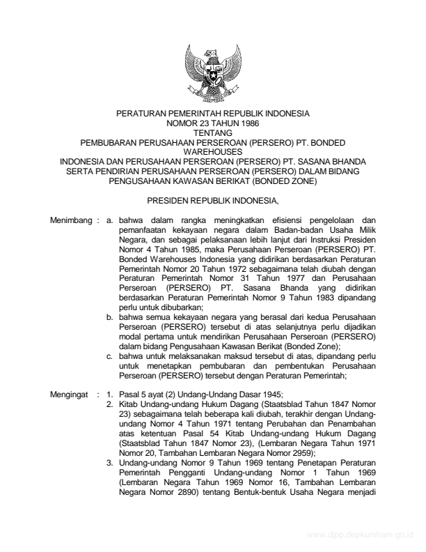 Peraturan Pemerintah Nomor 23 Tahun 1986