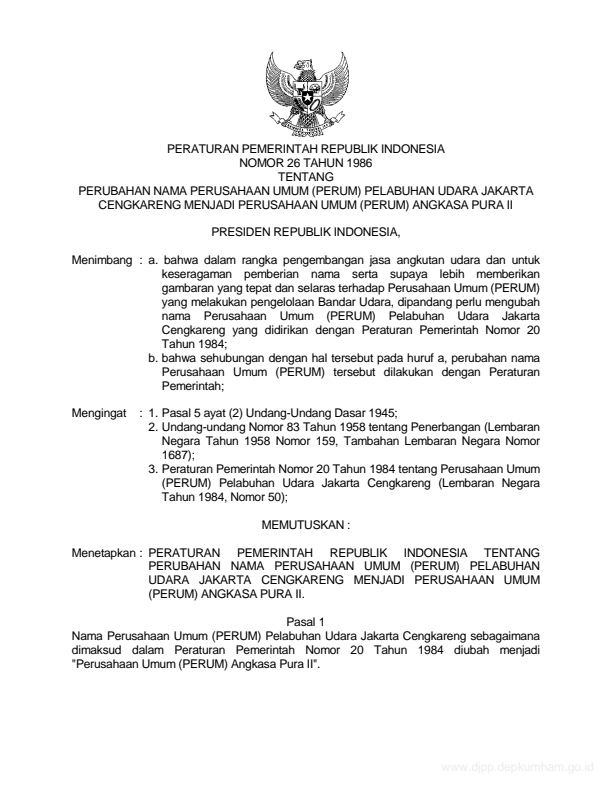 Peraturan Pemerintah Nomor 26 Tahun 1986